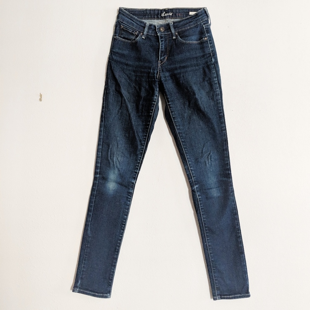 High Waist Levi Skinny Leg Dark Denim Jeans - Picture 3 of 8